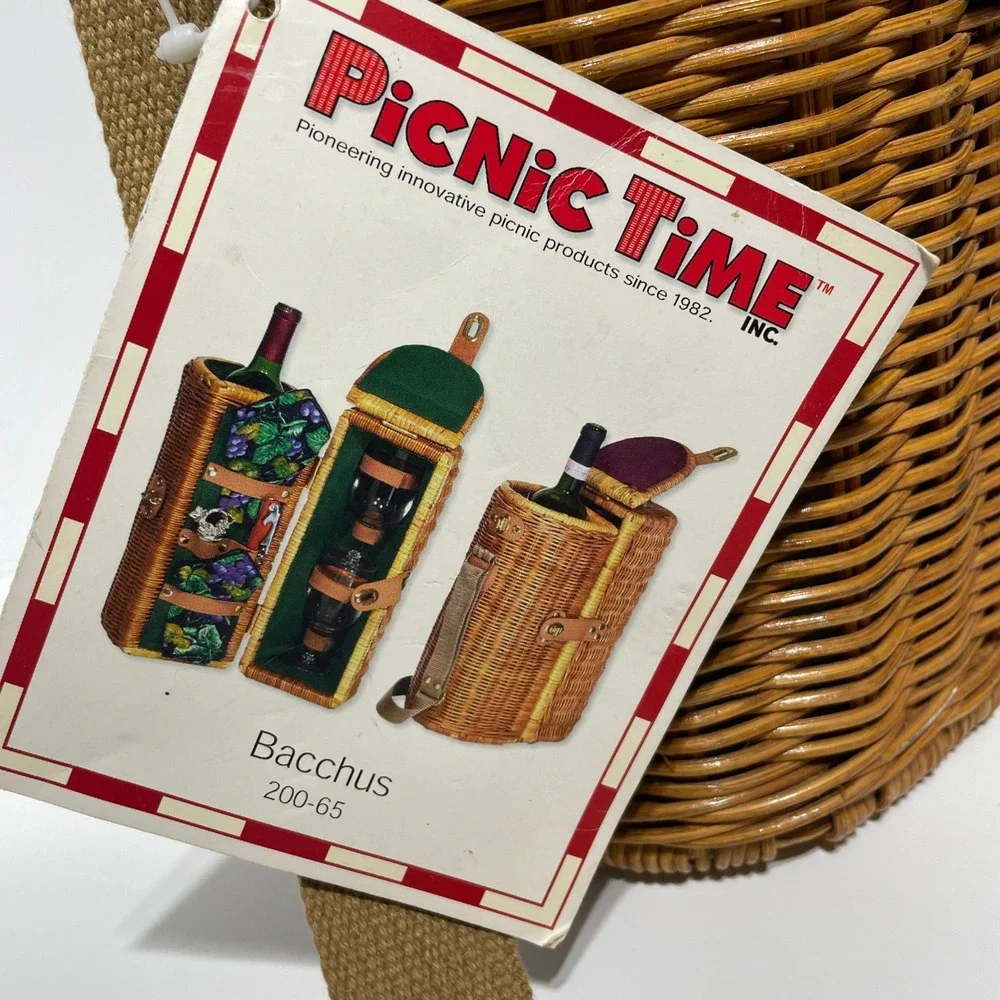 New Picnic Time Bacchus Wicker Wine Picnic Basket Set Insulated Shoulder Bag